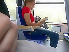 Exhibitionist dude plays with his cock in train